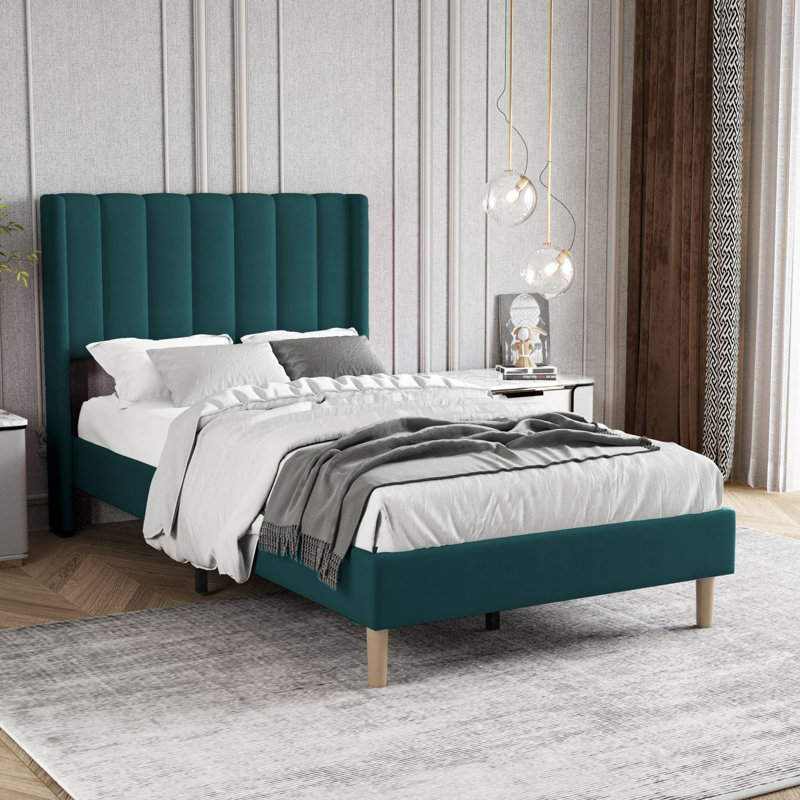 Upholstered Wingback Bed, Twin, Green