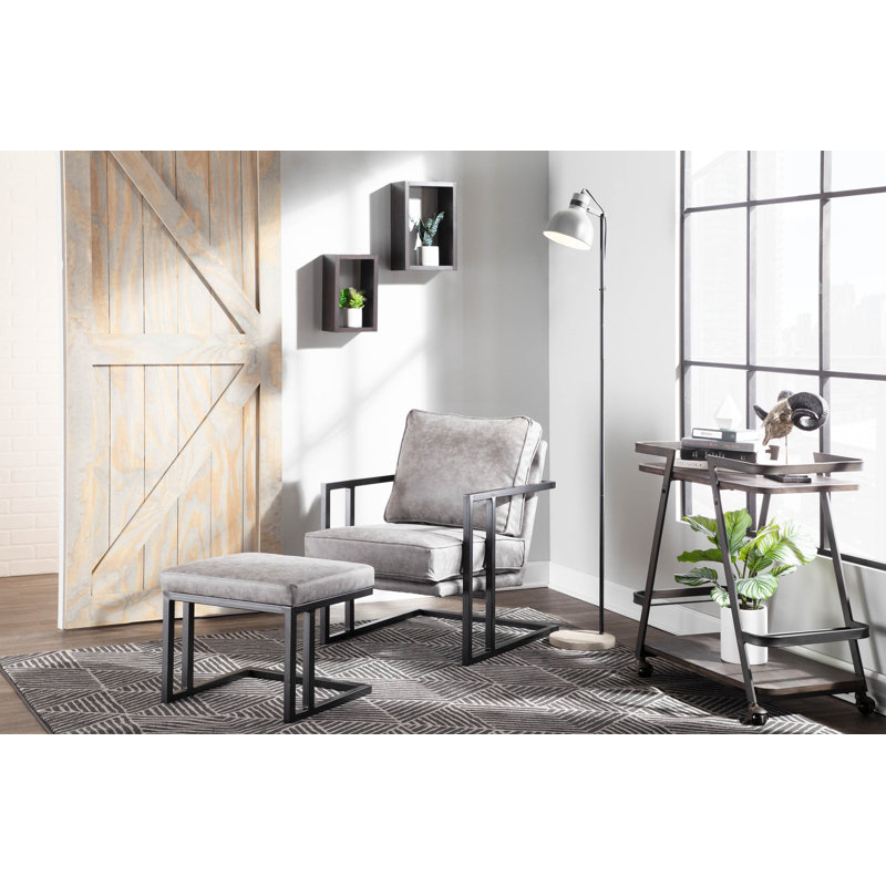 Montreal Faux Leather Accent Chair with Ottoman, Gray Faux Leather