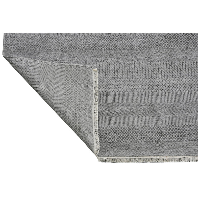 High-Quality Hand-Knotted Silver And Black Area Rug