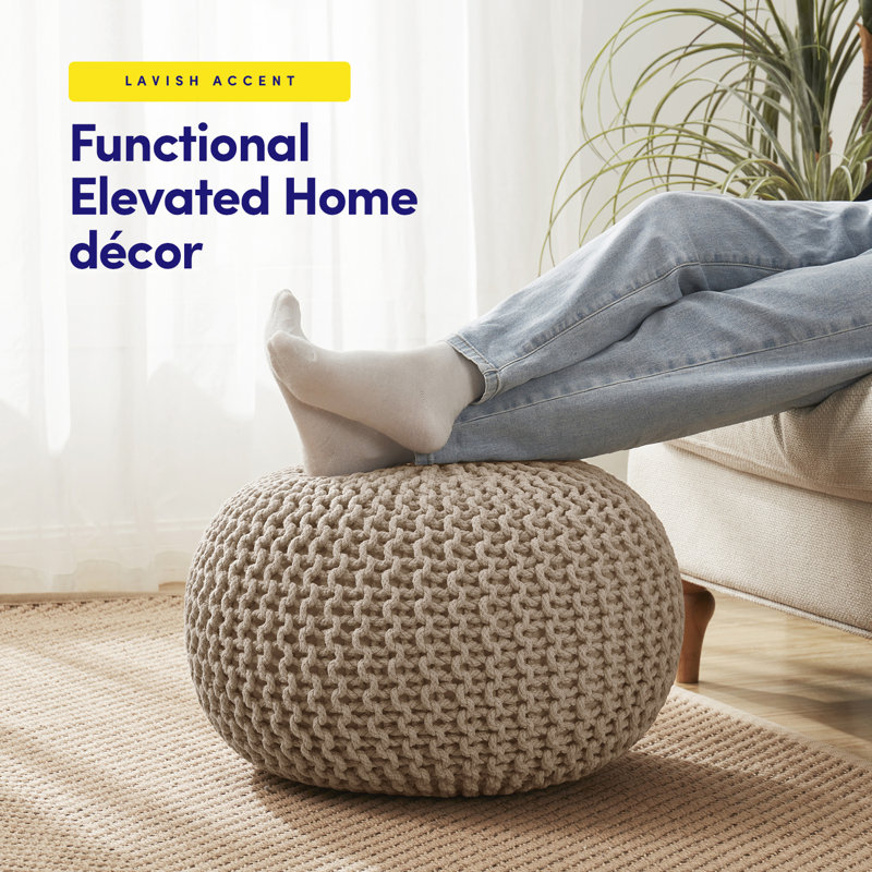 Cotton Round Pouf Foot Stool Ottoman , Beige