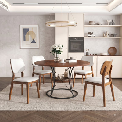 Space Saving Extendable Round Dining Table and Upholstered Chair Set
