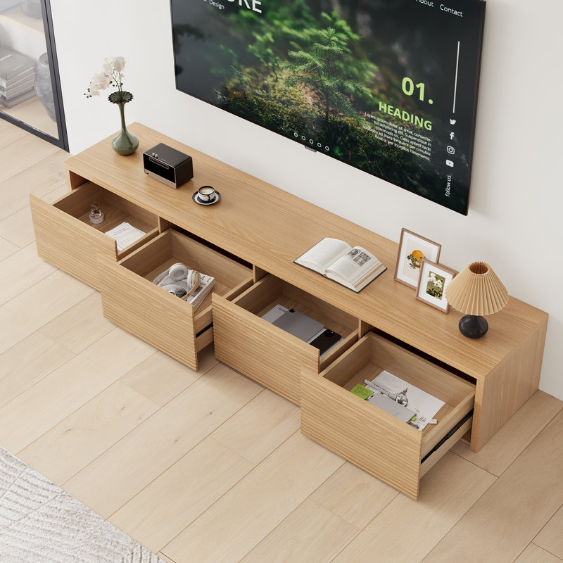  78.8'' Mid Century Modern TV Stand for Living Room with Four Drawers (Light Wood)
