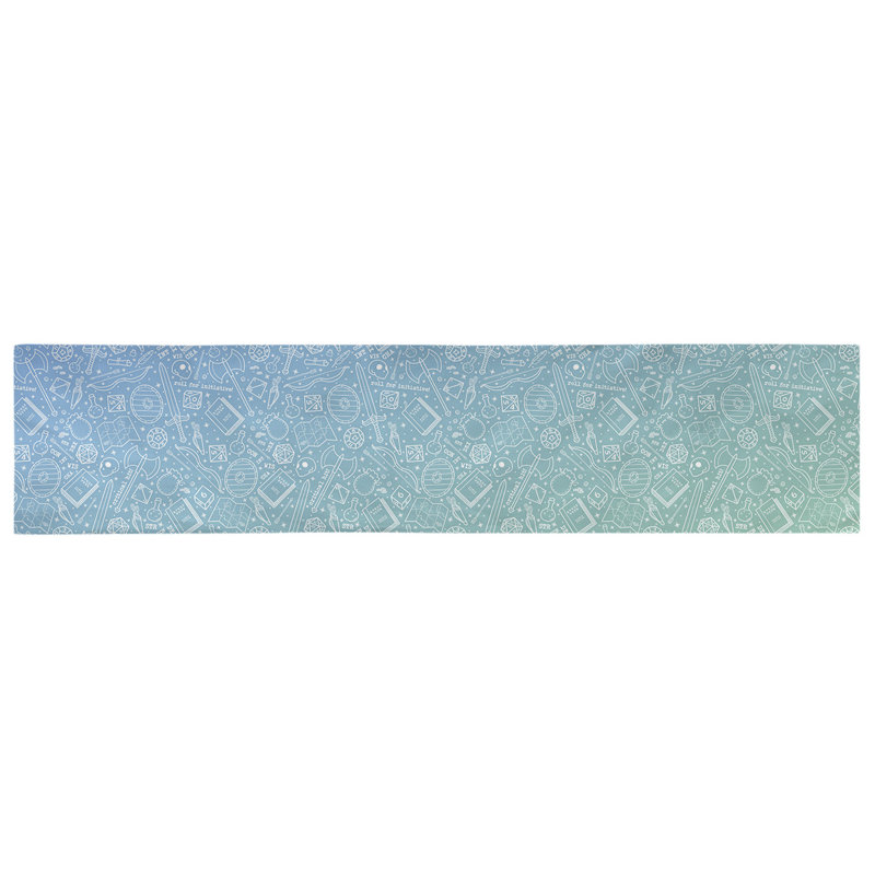Chemin de table géométrique avicia, 72 po x 16 po, Bleu / dégradé vert, Polyester