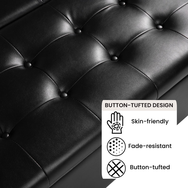 Bench Large Leather Lift-Top Tufted Naomi Reviews Wayfair Home Square Storage Air Upholstered Button Ottoman & Vegan | Wide 35.4\