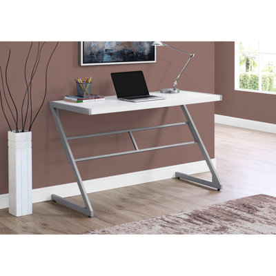 White Laminate Computer Desk With Fade Resistance - 48"l And Grey Metal, Long-lasting Color Home Office Furniture 48" Desk, Contemporary Style Workspa
