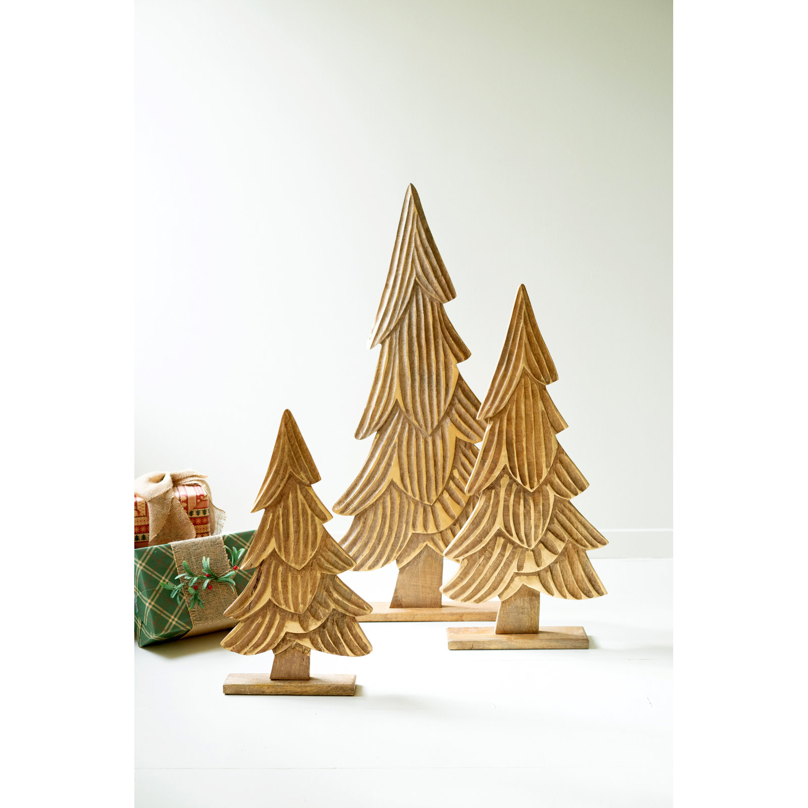 3-Piece Carved Wooden Tabletop Tree Set