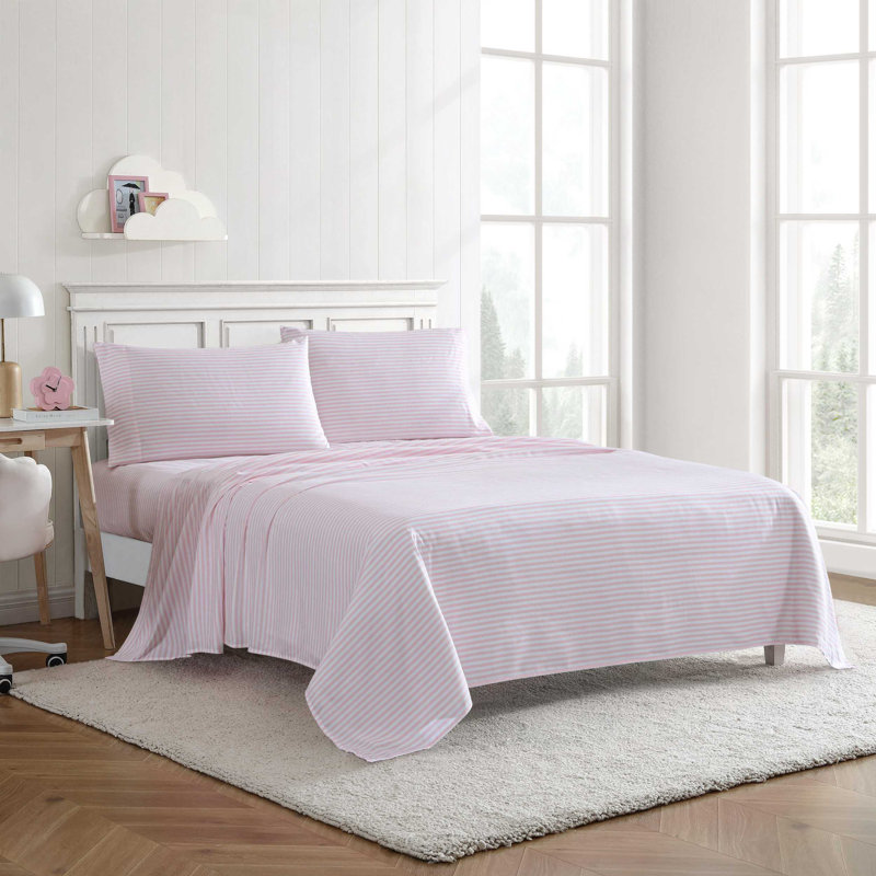 Eddie Bauer Kids Sheet Sets, Queen Sheet Set with 2 Standard Pillowcases, Little Stripe Pink