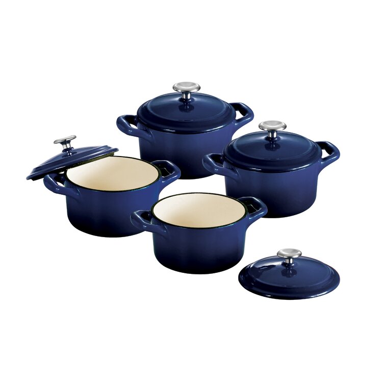 Tramontina 7 Quart Blue Enamel Cast Iron Dutch Oven w/Lid Round Stock Sauce  Pot