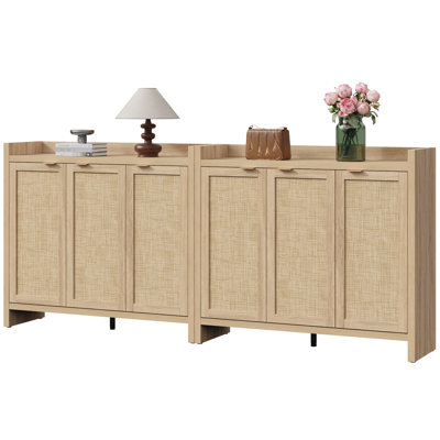 Chada 30 Pair Rattan Shoe Storage Cabinet With 3 Doors And Adjustable Shelves