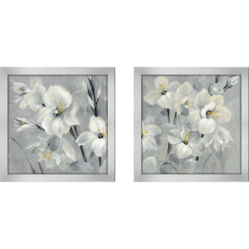 Fleurs sur fond gris, ensemble de 2 pièces sur papier