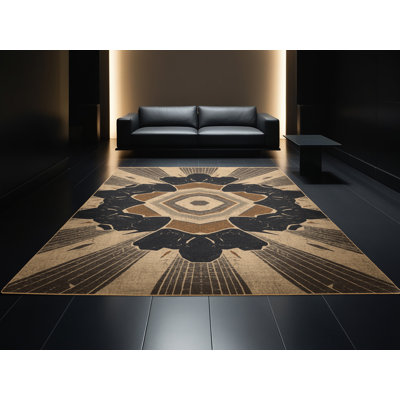 Tapis géométrique brun délavé à la machine Yonkers