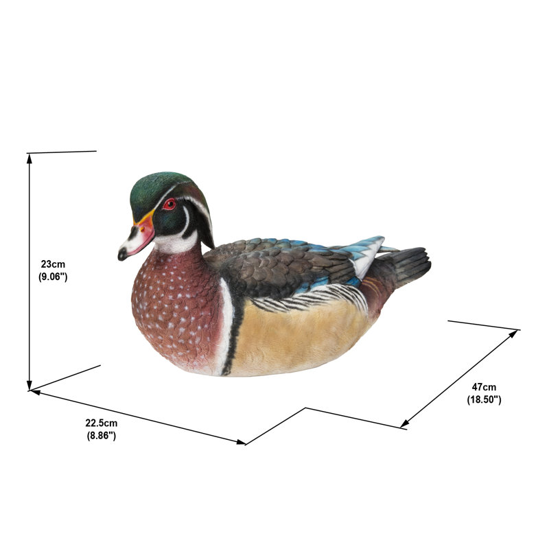 Colorful Hand-Painted Sitting Wood Duck Garden Statue