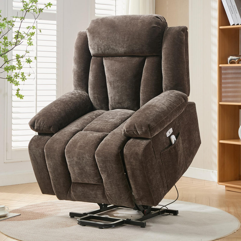 Upholstered Recliner With Cup Holders, Brown