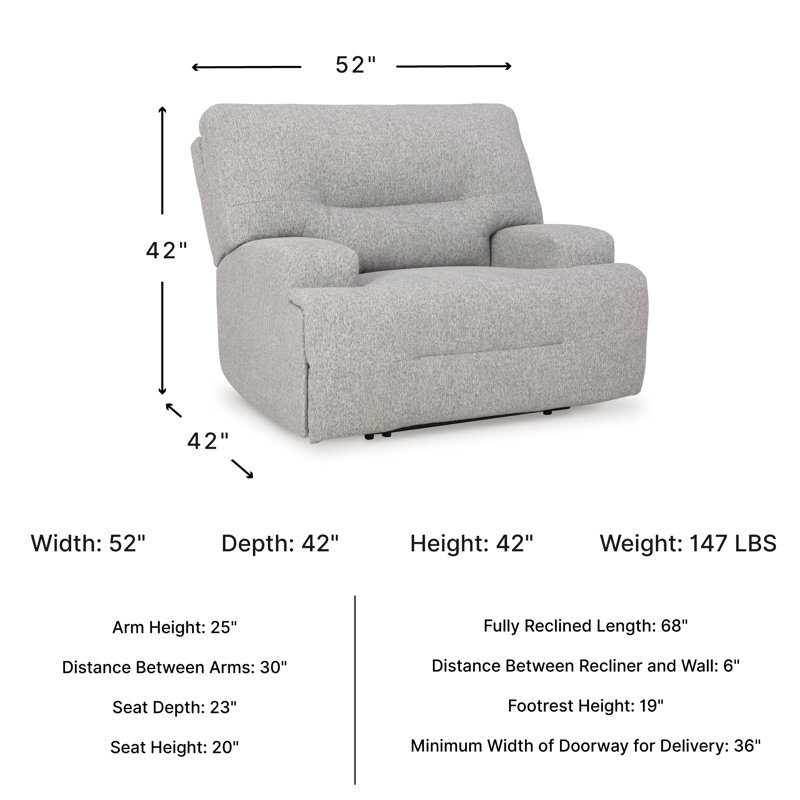 Acklen Oversized Power Recliner, Gray