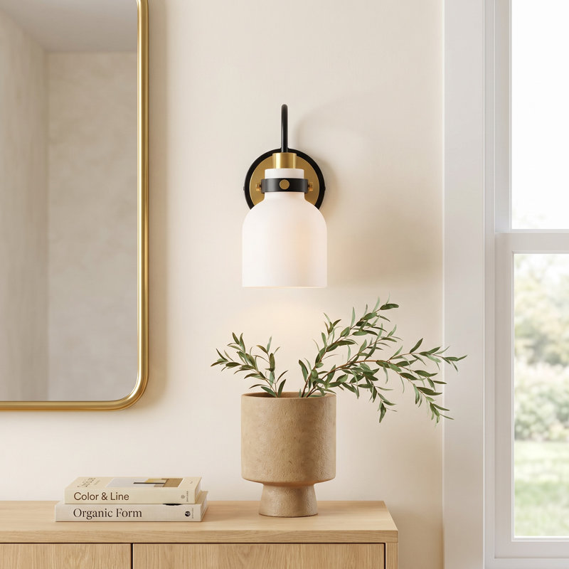 Arold Steel Armed Sconce, Satin Brass