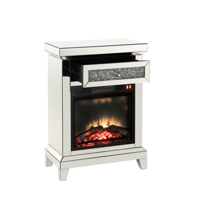 Foyer électrique à DEL avec miroir et faux diamants, assemblé, télécommandé et à écran tactile, fonction minuterie, 1 arrêt de tiroir de rangement avec fermeture automatique, miroir, diamant en acrylique, 4777, 400 pieds carrés