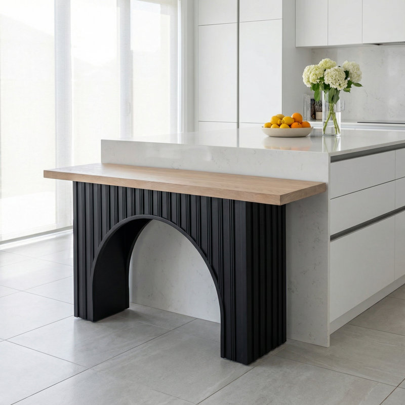Console moderne minimaliste avec base en arche et plateau en bois, table d'entrée de 66 pouces pour le couloir ou le salon