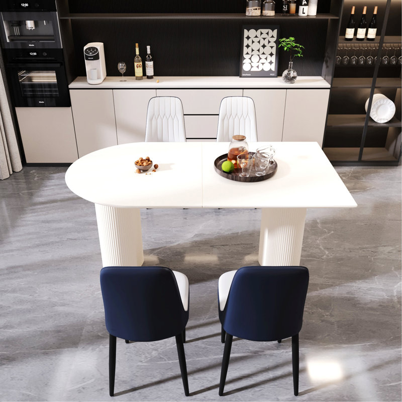 Modern Style Dining Table With Upholstered Chairs, 5 Pieces: Table, 4 Chairs, White
