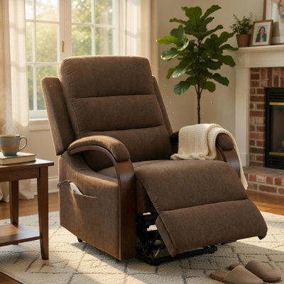 Fauteuil inclinable électrique Jea avec support, chauffage et massage, chenille brune