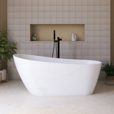 67" Freestanding Soaking Acrylic Bathtub In Gloss White