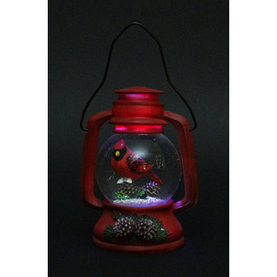 10" Musical LED Lighted Christmas Lantern with Cardinal Snow Globe