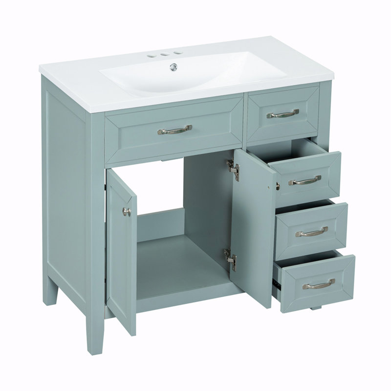 Ensemble de meuble-lavabo simple 36 po avec plateau en céramique Shaylea, Vert