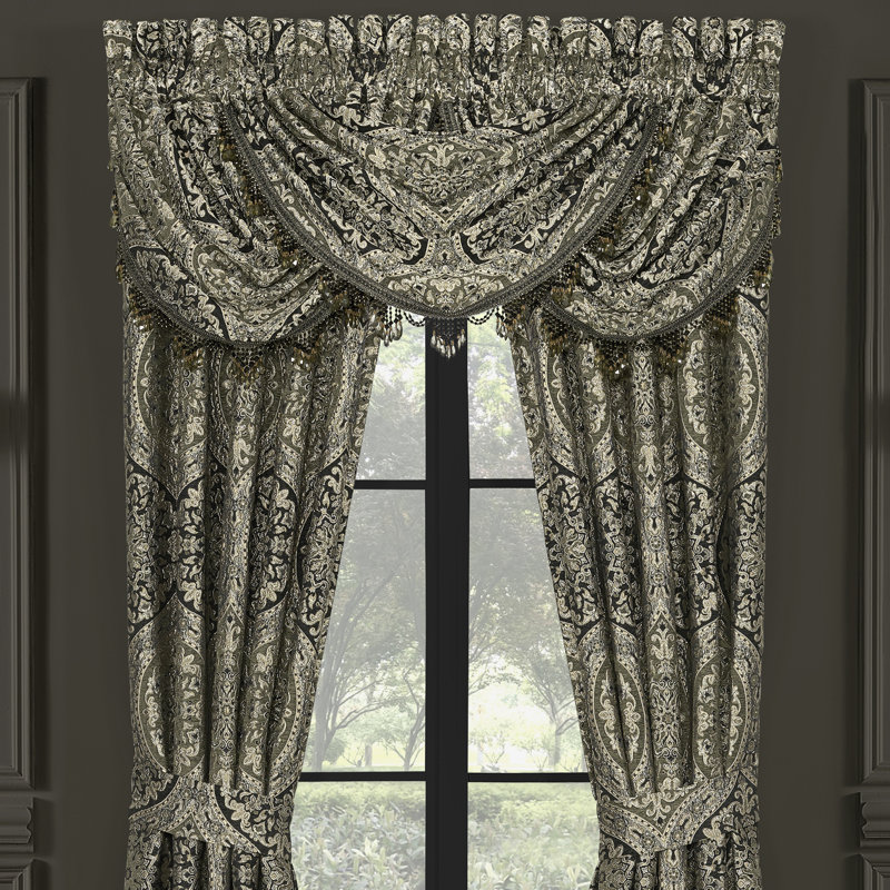 Luxurious Olive Green and Black Chenille Waterfall Valance Set