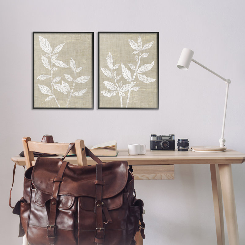 Botanicals on Textile Pattern 2pc Framed Giclee Set, design by Melissa Wang, 20" H x 16" W, Midnight Black Framed Giclee