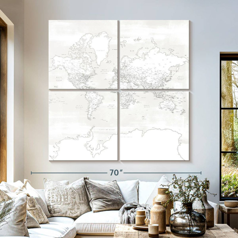 Carte du monde détaillée Aliaz Maeli blanc II, H 57 po x l 57 po
