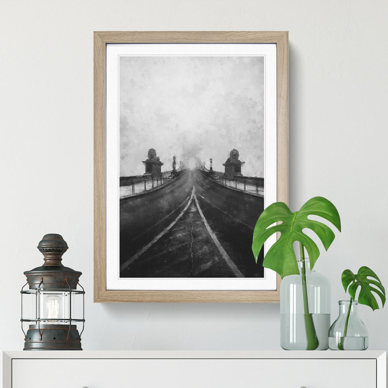 Szechenyi Chain Bridge in Budapest - Picture Frame Painting Print, 33cm H x 24cm W x 2cm D, Oak Framed