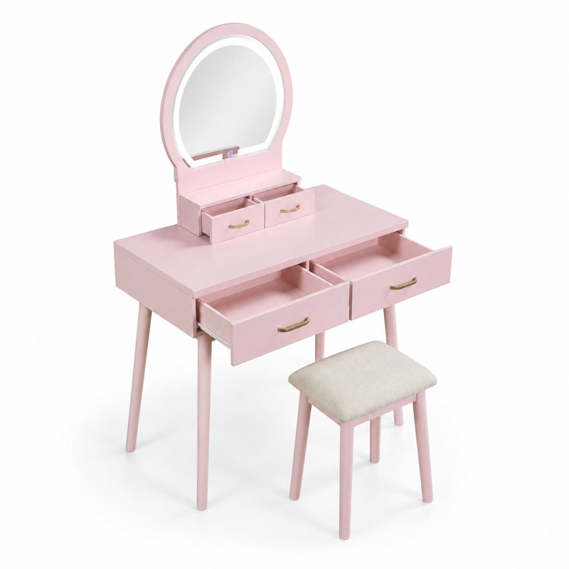 Ensemble de coiffeuse à maquillage 4 tiroirs Kamila, Rose