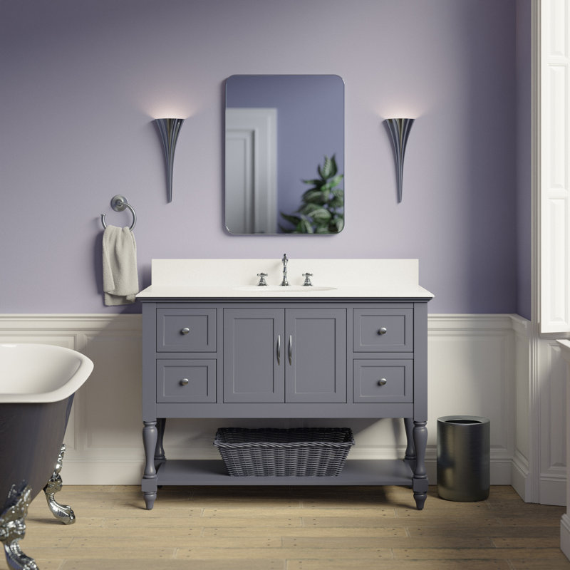 Hampton 48'' Single Bathroom Vanity with Top, Quartz, Charcoal Gray