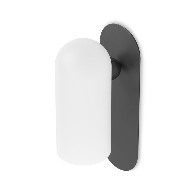 Odyssey Solid Brass Armed Sconce, Black Gunmetal, 12" H x 4.25" W x 5.5" D, Opal White