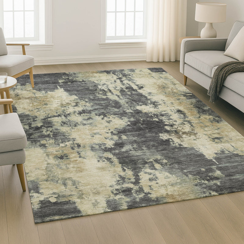 Premium Machine Washable Mayfield AMF2066 Abstract Rug, Gray, 5' x 7'6"