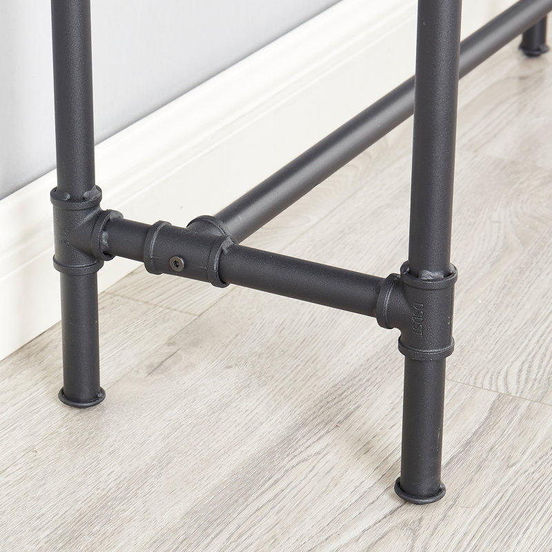 Modern Industrial Console Entryway Table with Power Outlets and USB Ports, Narrow Sofa Table with Metal Frame and Engineered Wood Top