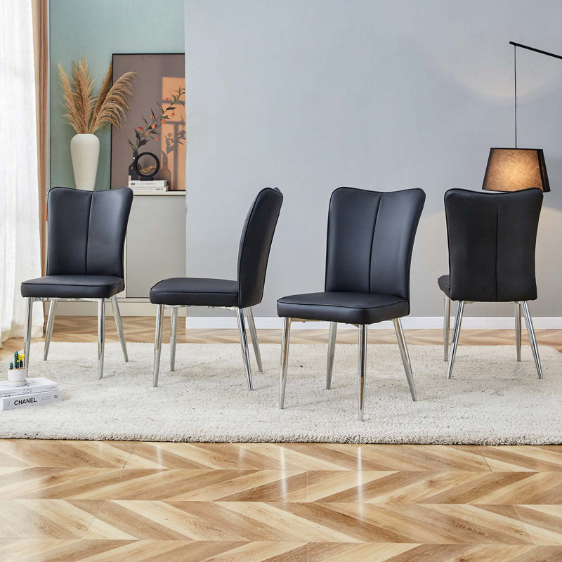 Dining Chairs(Sest Of 4), Black, Silver
