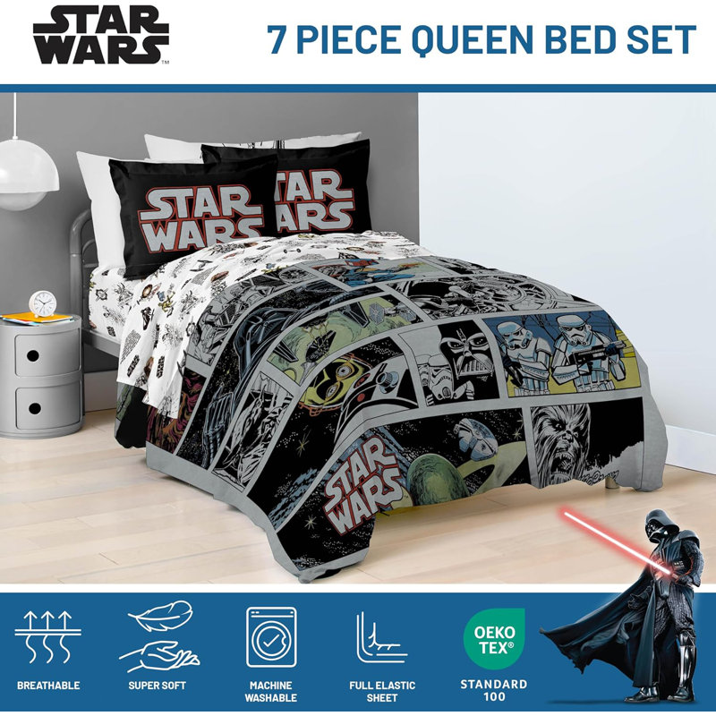 Star Wars T-Shirt Comic Bed Set W/ Sham, Twin Comforter + 4 Additional Pieces