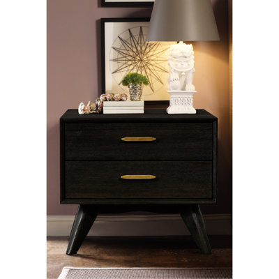 Table de chevet 2 tiroirs Mid-Century brun, nombreuses options de rangement, solide, 24 po de profondeur, structure pour support, 17 po de largeur, corps