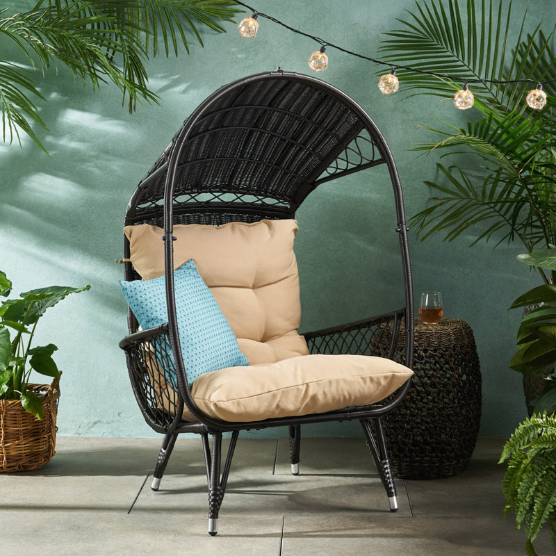 Chaise d'extérieur en rotin, chaise de basket, Beige brun, Noir