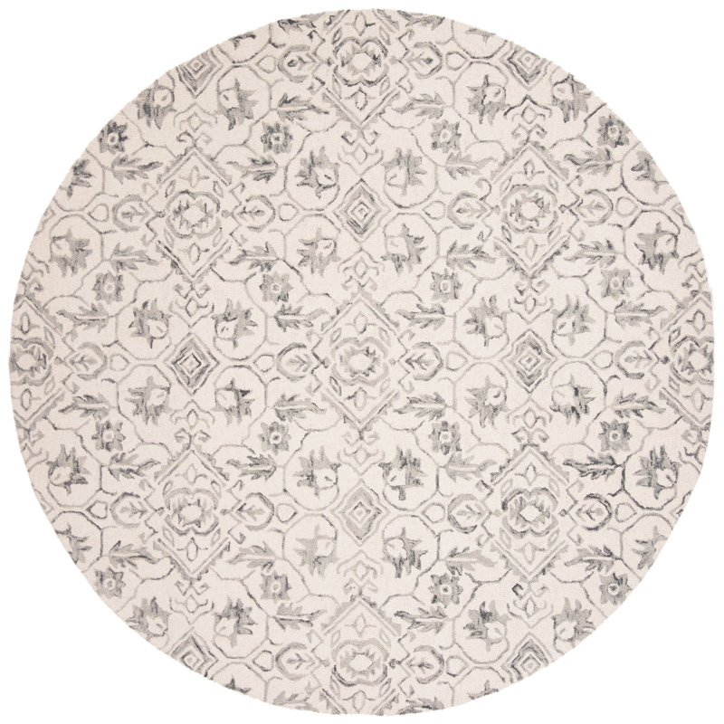 Tapis floral en laine touffeté à la main Pimentel, Rond 7 pi