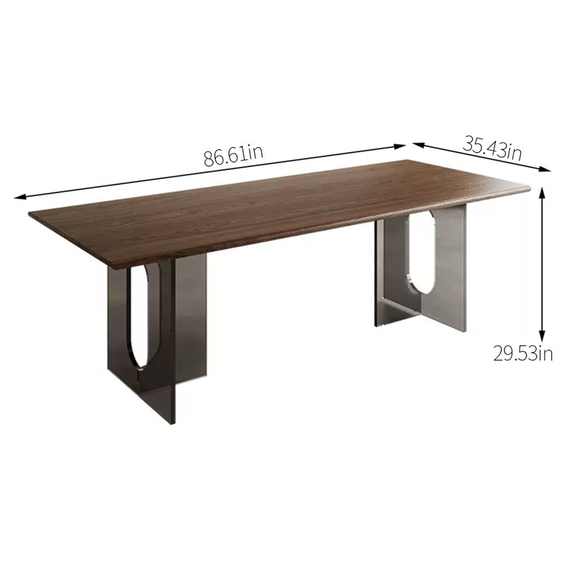 Lizann Walnut Solid Wood Top Dining Table, 35.43" W x 86.61" L