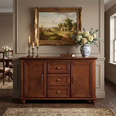 47.3-Inch Mid-Century Modern Sideboard with 2 Doors and 3 Drawers, Walnut Finish, for Kitchen, Dining Room, Living Room, Entryway