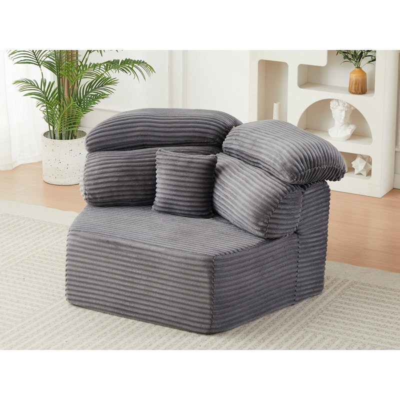 Fauteuil d'appoint surdimensionné avec coussins Bahl, Velours côtelé gris
