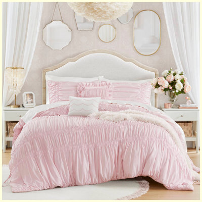 5-Piece Full/Queen Solid Pink Comforter Set
