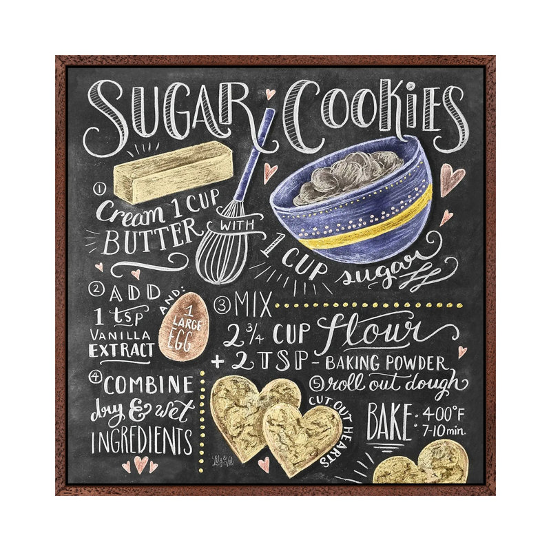 Sugar Cookies Recipe - Print on Canvas, 45.72 cm H x 45.72 cm W, Classic Brown Wood Framed