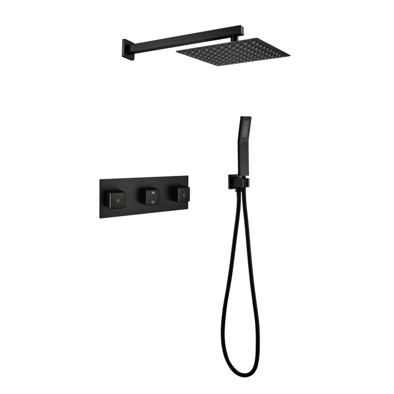 Matte Black Brass Shower Faucet - 10 Inch Rainfall Head And Handheld , Luxury Bathroom Rain Mixer, , Self-Cleaning Nozzle For Hassle- Cleaning, American Standard Pipe Connection Supported, Rough-In