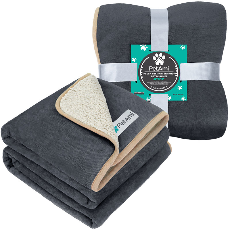 Medium Charcoal and Beige Waterproof Sherpa Fleece Dog Blanket