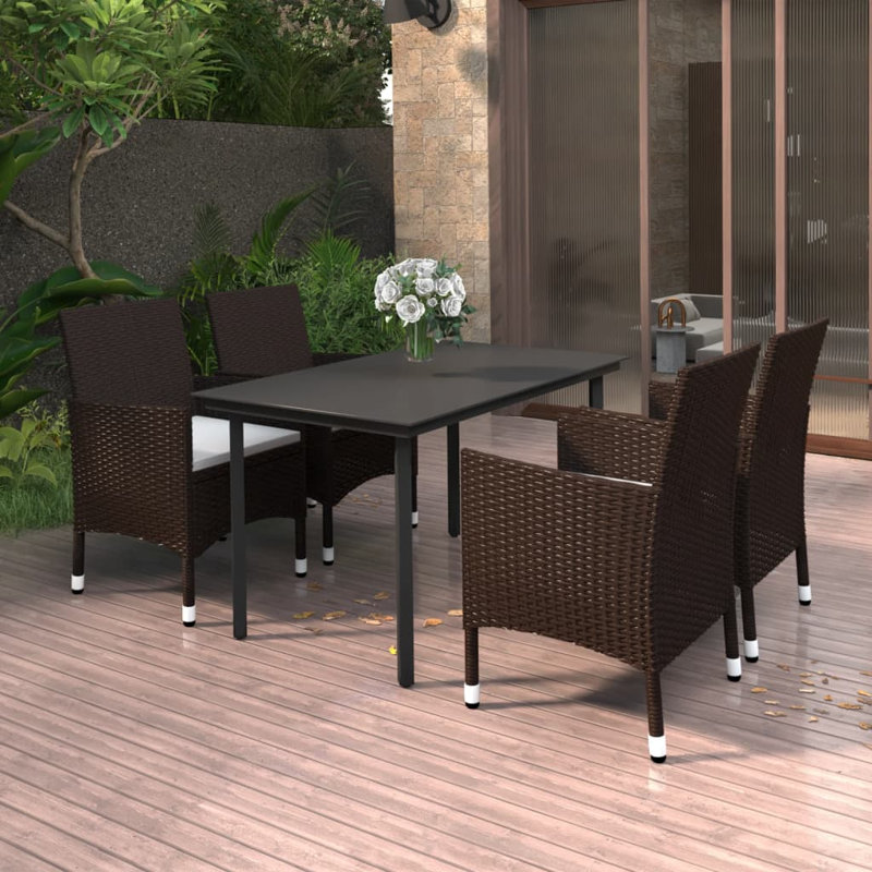 Rectangular 55.1" Long Dining Set with Cushions, Brown, White, 4