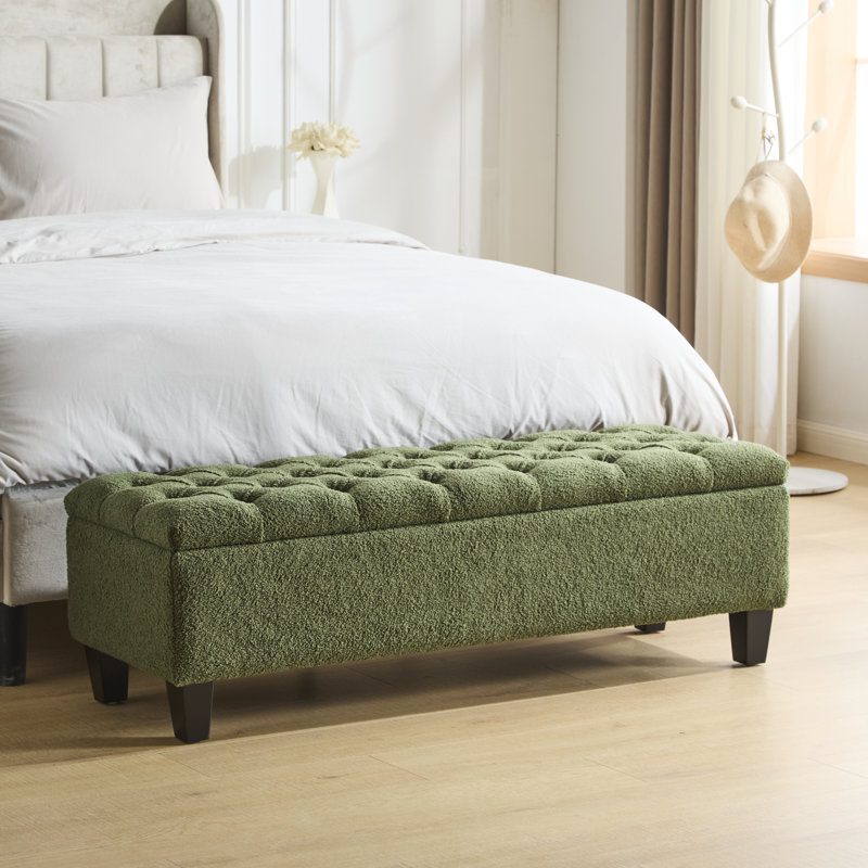 Drayton 51'' Wide Modern Transitional Boucle Storage Ottoman Bench with Button Tufted Lid, Rubberwood Legs for Living Room, Bedroom & Entryway