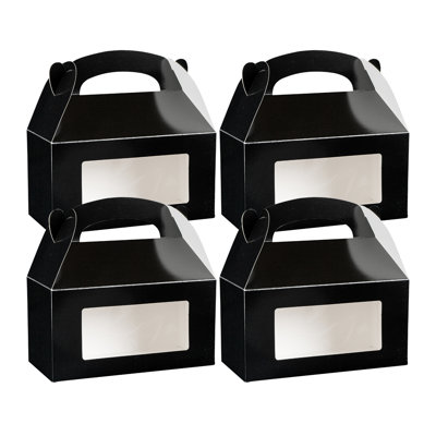 Restaurantware Gable Gift Boxes Pack of 100 Greaseproof Paper Treat Boxes 9.5 x 5 x 5 Inches With Window, Disposable Design Black Containers for Weddi